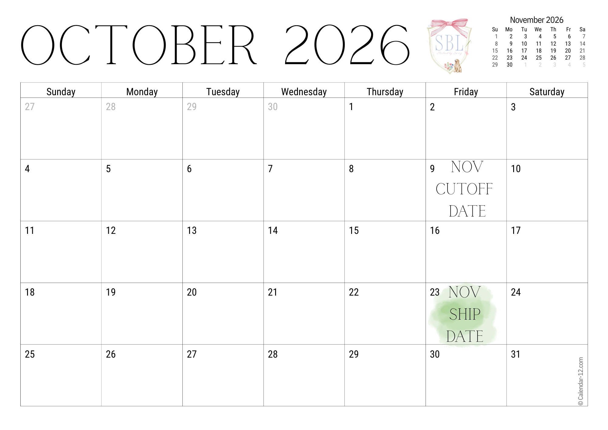 Birthday Ship Calendar