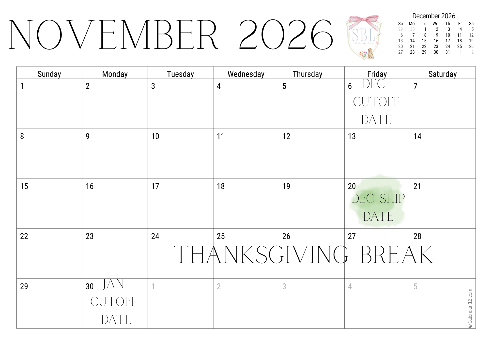 Birthday Ship Calendar
