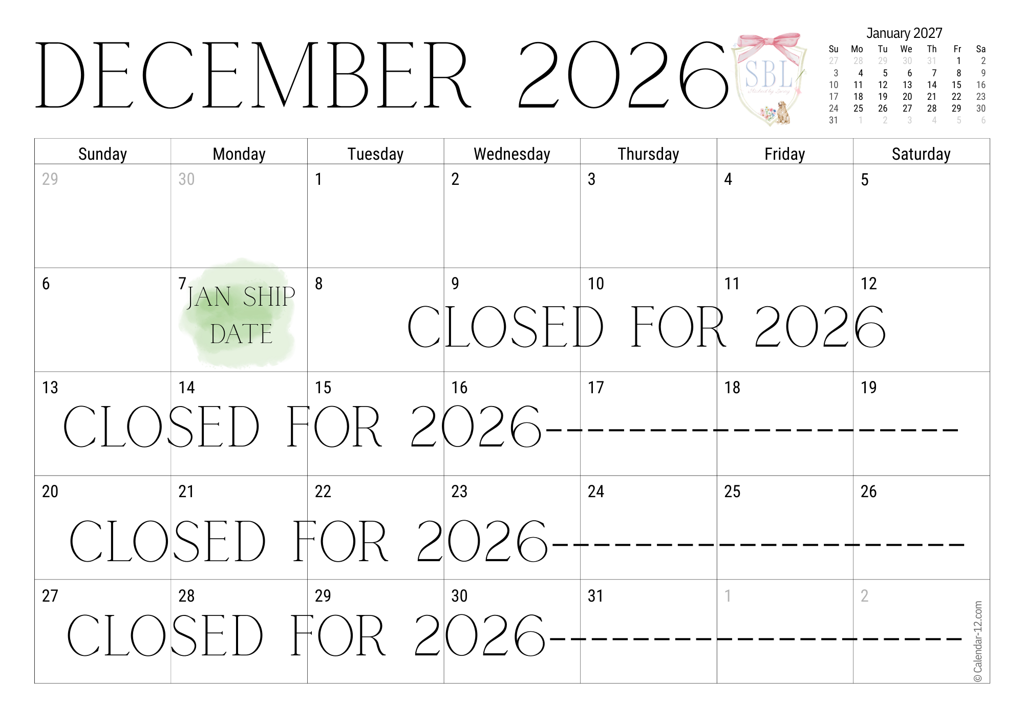 Birthday Ship Calendar