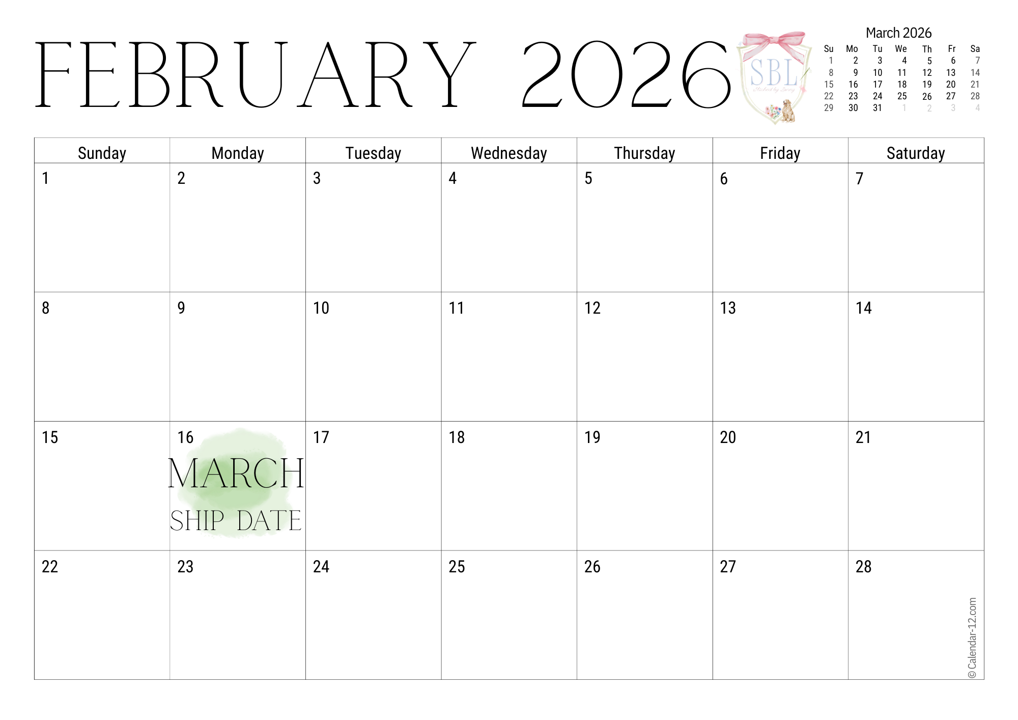 Birthday Ship Calendar