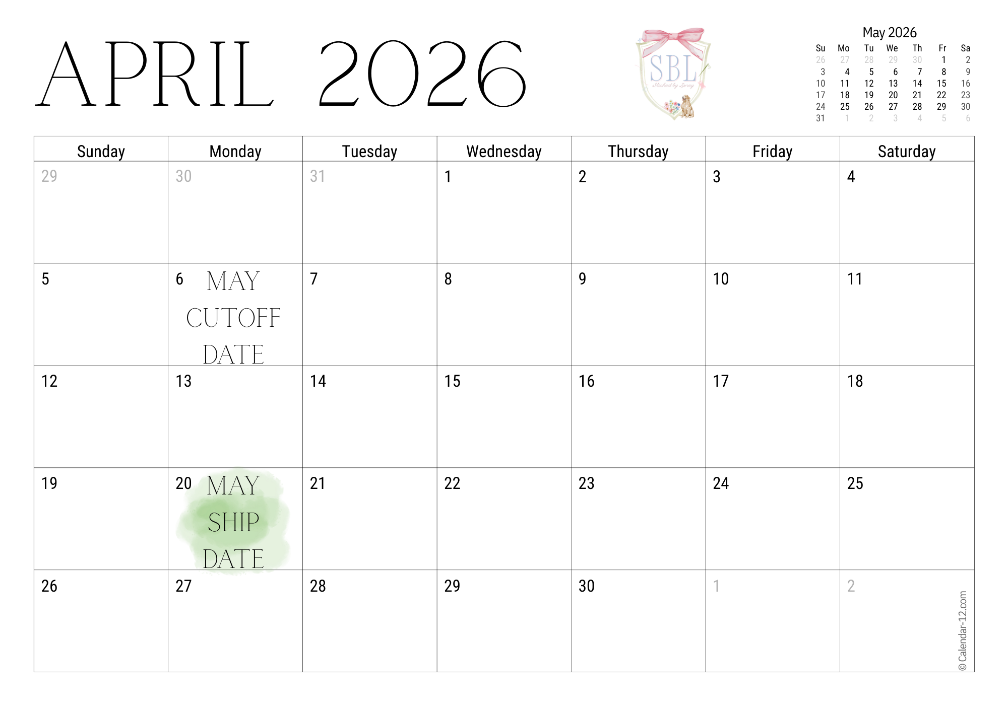 Birthday Ship Calendar
