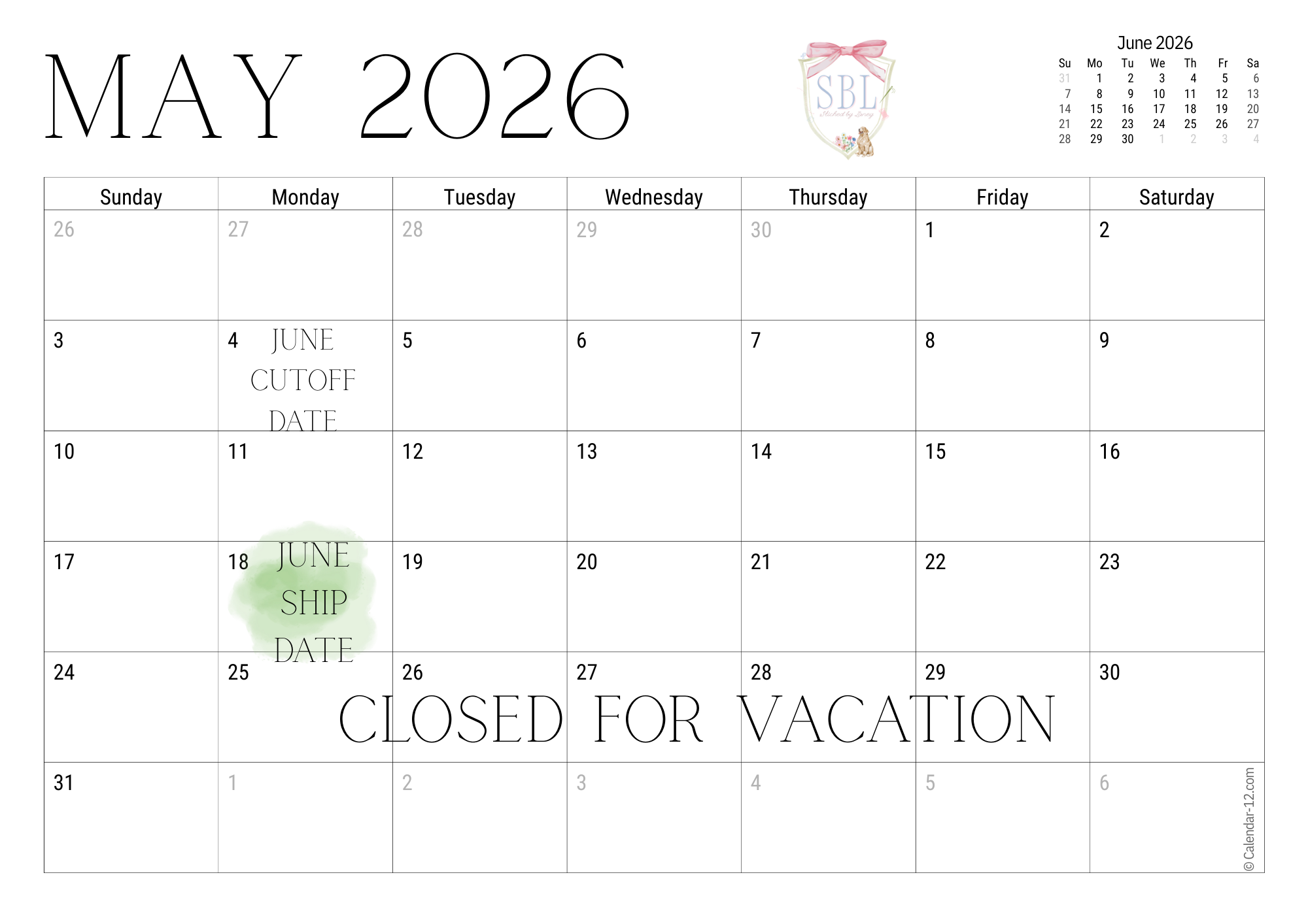 Birthday Ship Calendar