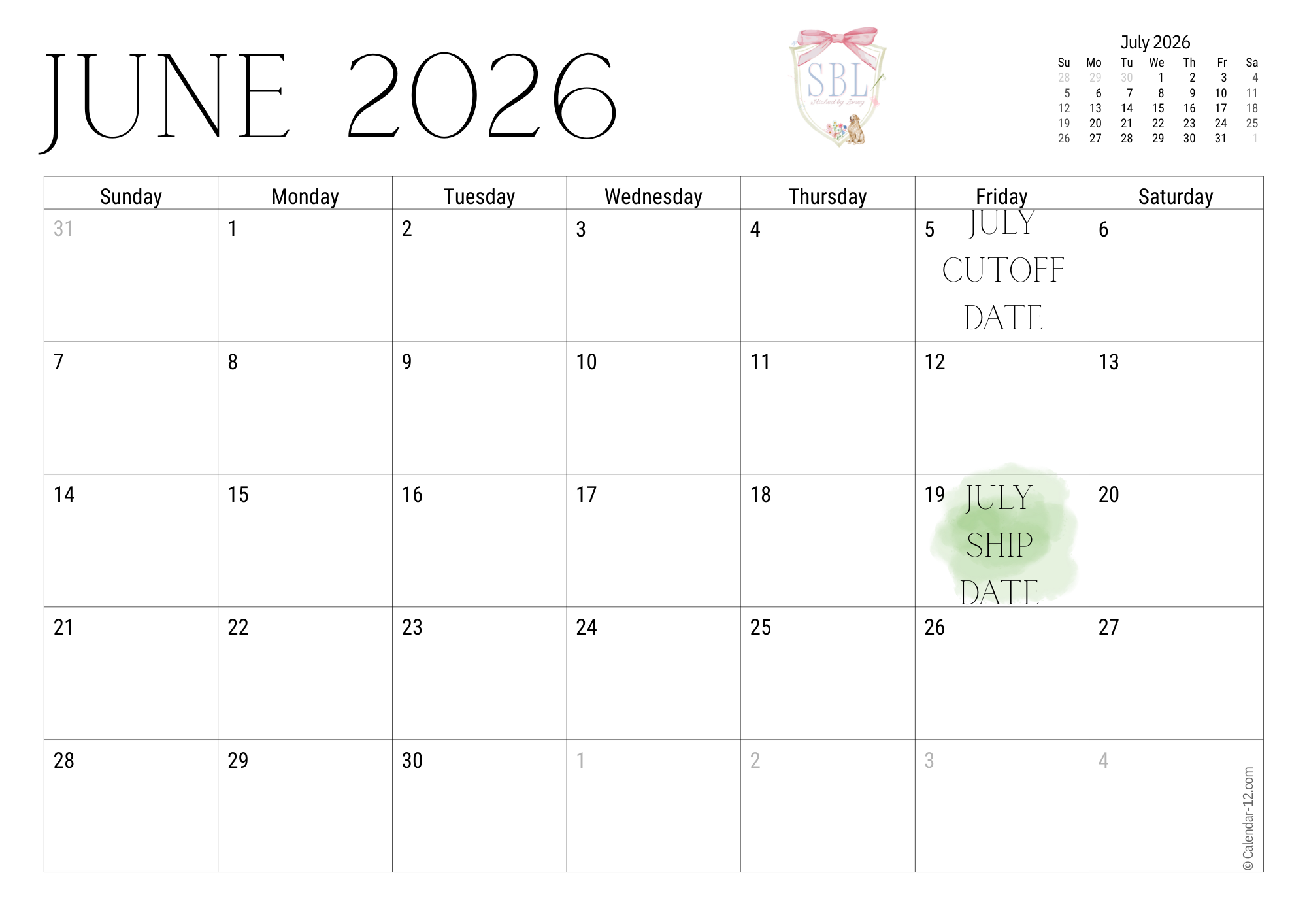 Birthday Ship Calendar