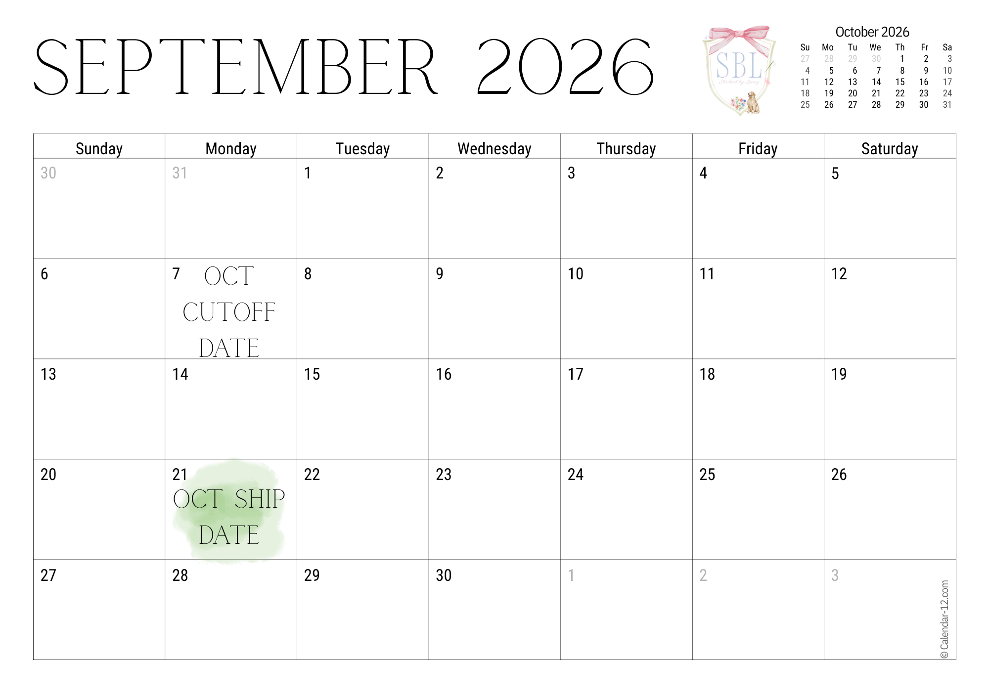 Birthday Ship Calendar
